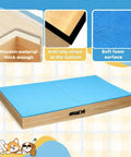 Connectable Wooden Dog Training Boards Set Two Piece Platform with non slip bright blue top showing wood, anti-slip, and foam features.