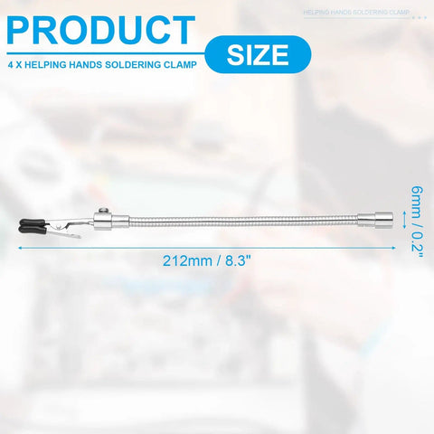 Four Pack Helping Hands Soldering Clamps With Magnetic Gooseneck Arms 8.3 Inch And Alligator Clips In Silver And Black