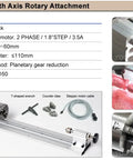 Optional 4th Axis Rotary Attachment for Shop Ready Heavy Duty 4 Axis 9090 Cnc Router, 80mm 3 jaw chuck and stepper motor.