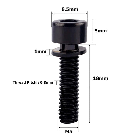 Titanium Finish Bike Stem Bolts Set 6 Pcs M5 X 18mm With Washers Stainless Steel Allen Hex Screws diagram