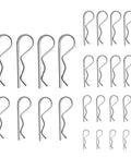 24 Piece Cotter Pin Assortment Kit With R Clips Heavy Duty Zinc Plated Cotter Pins And Spring Fasteners displayed uniformly