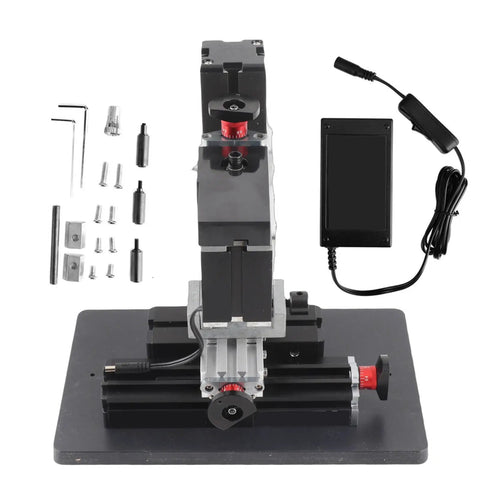 Top Shelf 144W Mini Metal Lathe With Milling Function For DIY Enthusiasts showing components like motor, adjustable handwheel, and base.
