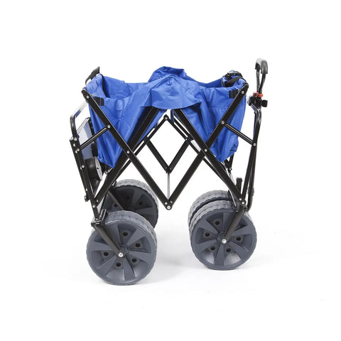 Collapsed Go To All Terrain Beach Wagon With Side Table For Beach Day Picnic And Camping Heavy Duty Collapsible Cart With Large Wheels