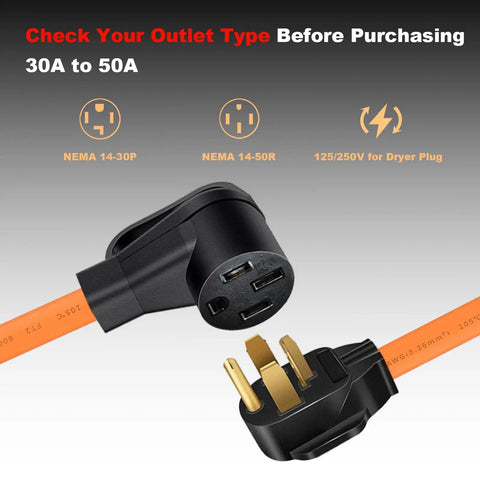 Nema 14 30P To 14 50R EV Charger Adapter Cord Total Breeze showing plug connections and wire details for use with electric vehicles.