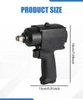 Compact Mini Pneumatic Impact Wrench Featuring Aluminum Alloy Chassis And Ergonomic Non Slip Handle dimensions with measurements displayed.