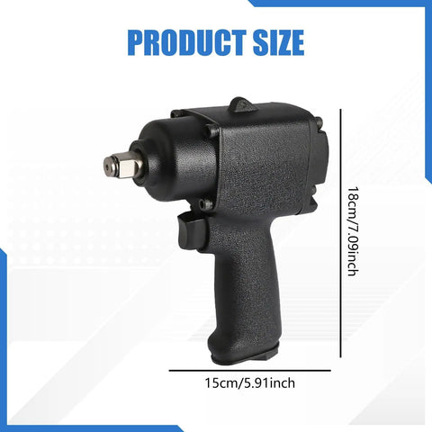 Compact Mini Pneumatic Impact Wrench Featuring Aluminum Alloy Chassis And Ergonomic Non Slip Handle dimensions with measurements displayed.