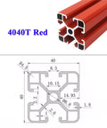 Heavy Duty Anodized Red 40 X 40mm T-Slot Aluminum Extrusion Profile with dimensions for CNC machines and 3D printers.