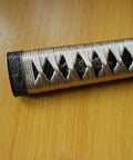 Samurai Katana Tsuka Handle 10.2 Inch Do It Yourself DIY Grip Upgrade with alloy fittings and Samegawa, detail view.