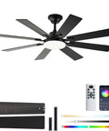 52 Inch Ceiling Fan With Light And Remote, Reversible DC Motor, Dimmable LED With 3 Color Temperatures, Timer, Whisper Quiet Black Ceiling Fan For Bedroom Living Room Indoor Outdoor Use with accessories