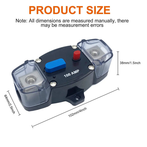 Beefy 300 Amp DC Circuit Breaker With Manual Reset For Trolling Motors RV Boat And Marine Power Systems, dimensions shown