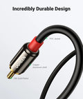 3.5mm To RCA Audio Cable 6.6 Feet 2RCA Male To Aux Adapter For Crisp HiFi Sound, black PVC jacket with 24K gold-plated plug