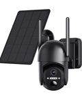 Solar-Powered Wireless Outdoor Security Camera With 360 Degree Pan-Tilt, PIR Motion Alerts, 2K Night Vision, mounted on wall