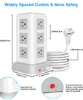 Power Strip Tower With Sixteen In One Surge Protector Twelve AC Outlets And Four USB Ports for home setup, gray finish, coiled cord