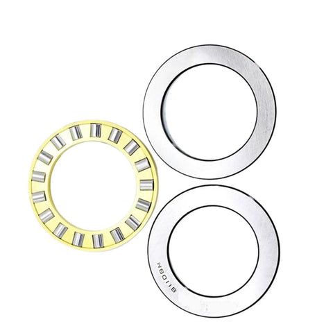 Heavy Lift Thrust Cylindrical Roller Bearing For Industrial Machines High Load Capacity shown in diverse steel and yellow materials.