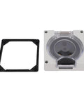 TT 30R Lockable Power Outlet Receptacle with Brass Contacts and IP55 Weatherproof Rating next to a black mounting frame.