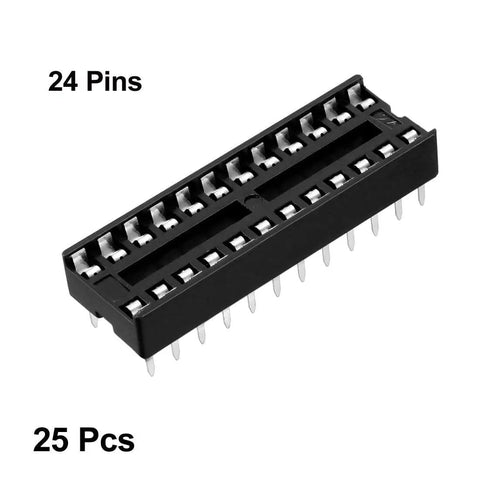 Two Row DIP IC Socket Adaptor 24 Pin Soldering Type, 2.54mm Pitch, 7.62mm Row Spacing, Flat Pins, 25 Pack
