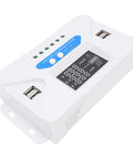 40A Solar Charge Controller With LCD Display And Four USB Ports For LiFePO4 Battery Systems, top view with dual USB ports