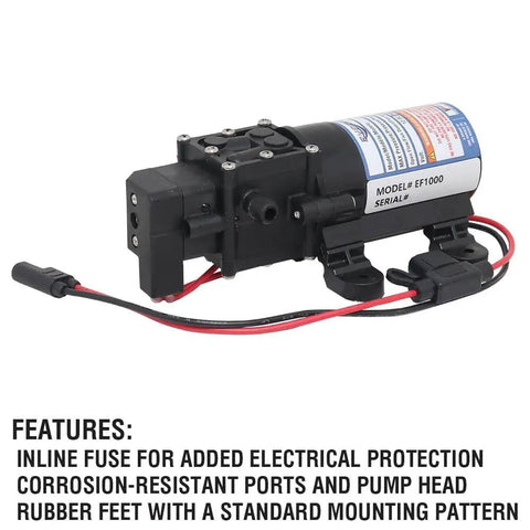 12V On Demand Diaphragm Sprayer Pump, 1.0 GPM At 40 PSI Max, Self Priming Up To Four Feet, No Fuss Auto Shutoff, CE Approved