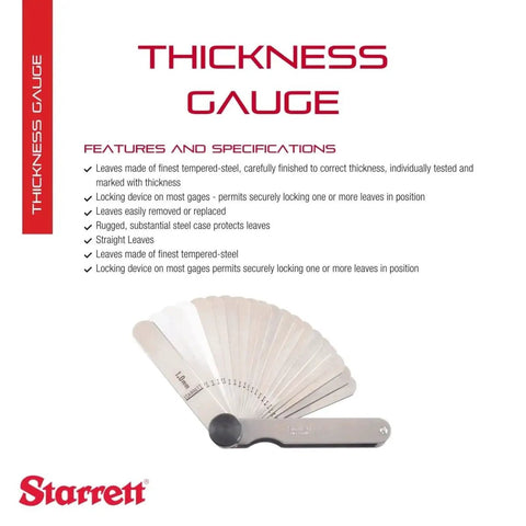 Tempered Steel Metric Thickness Gauge With Easily Removed Leaves for Woodworking and Home Improvement, 20 Leaves, 12.7 mm by 77 mm.