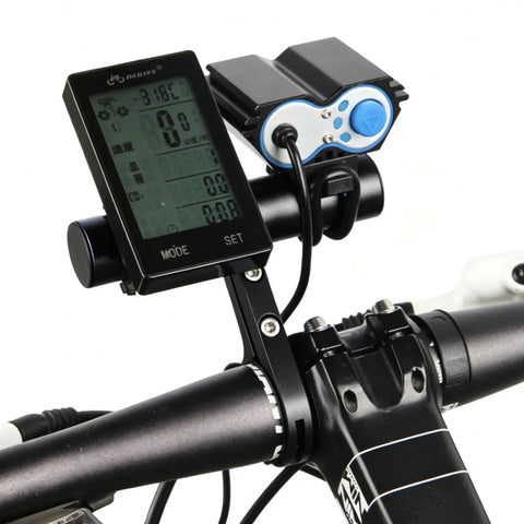 Bike Handlebar Extender 10cm Aluminum Alloy Single Clamp Mount That Lets You Lock Down Lamps Speedometers GPS On Mountain Road BMX Bikes Fits 25.4mm To 31.8mm Bars on a bike with speedometer and light attached