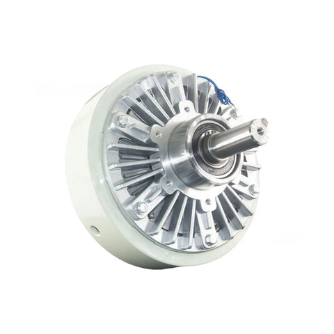 Close-up of 24V Dual-Shaft Magnetic Powder Clutch Beefy Torque Brake, showcasing shaft and housing design for precise torque control.
