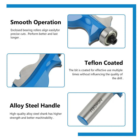 Architectural Molding Router Bit Set, Half Inch Shank details including smooth operation and alloy steel handle features.