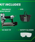 Pro 18 Gauge Brad Nailer For Trim And Furniture Projects Pneumatic Finish Nail Gun kit with bag and safety glasses
