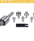 2MT Heavy Duty Live Center Set With 7 Interchangeable Tips For Lathe Tailstock, Includes Morse Taper Live Center, Wrench, And Plastic Case