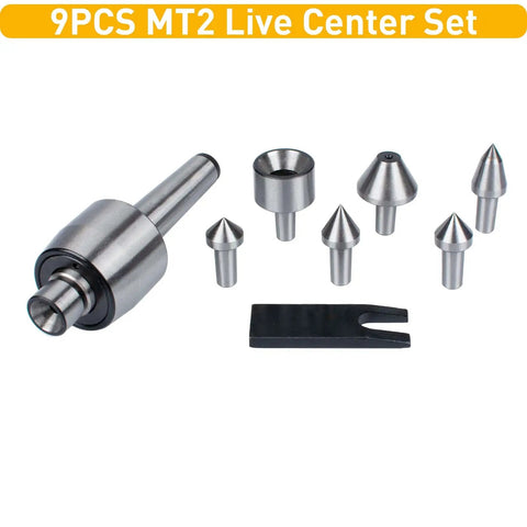 2MT Heavy Duty Live Center Set With 7 Interchangeable Tips For Lathe Tailstock, Includes Morse Taper Live Center, Wrench, And Plastic Case