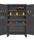 Heavy Duty Steel Rolling Cabinet With Six Smooth Glide Drawers Built Tough For Four Hundred Pounds Each And Wide Swing Pegboard Doors for organized tools and supplies.