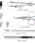 Must-Have 87-Piece Model Tool Kit For Gunpla And Hobby Building scissors, knives, compasses, and blades with measurements