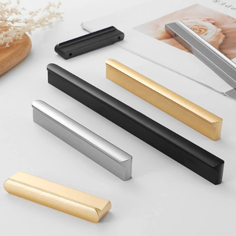 Two Pack Aluminum Cabinet Door Handles Black Cupboard Knobs Pulls Wardrobe Handles With Screws For Kitchen Bedroom Furniture Drawer Pulls 960mm Hole Distance Easy Install Sleek Dope Modern Finish in gold, silver, black on table.