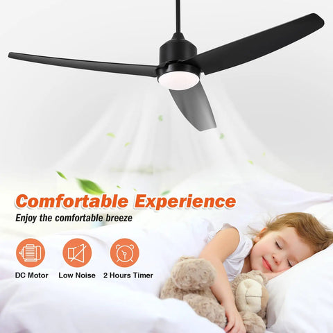 Waterproof Outdoor Ceiling Fan With Light 52 Inch With App And Remote Control Three Color LED Light over sleeping child in bed