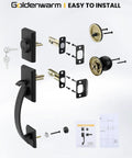Matte Black Front Door Handle And Deadbolt Set With Reversible Knob Heavy Duty Exterior Door Lock Kit Easy Install diagram