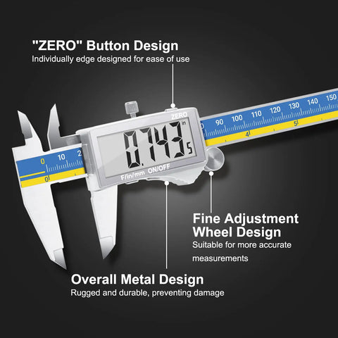 Digital Caliper With Large LCD Screen For DIY And Home Projects, The Go To 6 Inch Stainless Steel Vernier Calipers, Auto Off, Inch Millimeter Conversion, Ultra Precise 0.0005 In Readout, Easy To Read, Blue