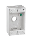 Metal Weatherproof Electrical Outlet Box 1 Gang With Three 1/2-Inch Knockouts White Powder Coat Die-Cast Construction