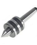 MT3 live tailstock center, 3MT shank; close-up of metal tool with knurled grip and pointed tip.