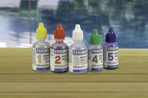 Replacement Indicator Solutions For Spa And Pool Water Testing Set With Five Tests For Chlorine, Bromine, pH, Acid Demand And Total Alkalinity, Includes One Ounce Solutions For Numbers 1 Through 3 And Half Ounce Solutions For 4 And 5, Neutral, Small
