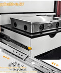 Beefy 62 Inch Drawer Slides With Lock For Cabinets And Rvs, 500 Lbs Capacity, displayed on an RV toolbox with close-up on ball bearing rails.