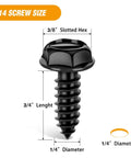 Close-up of black zinc rust-proof screw from License Plate Screw Kit For Front And Back Plates On Cars SUVs And Trucks.