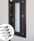 Hidden Pivot Door Hinges Set Of 4 Stainless Steel Sleek Rust Resistant Invisible Door Hardware, shown on a dark wood door.
