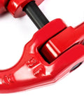 Close-up of red G80 Alloy Steel Hammerlock Coupling Link Five Sixteenths Inch Safety Chain Connector