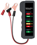 12V Car Battery And Alternator Tester With Automotive Load Indicator For Quick Battery Health Check And Auto Electrical System Diagnostic Portable Handheld Battery Health Meter For DIY Mechanics And Car Enthusiasts, black handheld unit with red and black clamps