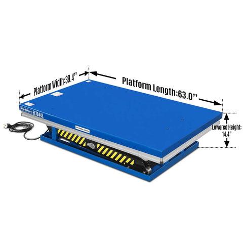 Huge 4400 Lb Wireless Remote Hydraulic Scissor Lift Table With Massive 63 By 39 Inch Platform and 14.4 Inch Lowered Height.