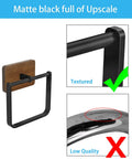 Two Pack Square Towel Ring And Hand Towel Holder in Rustic Wood and Matte Black Metal Finish shown with texture comparison