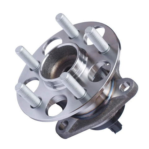 Pair Rear Wheel Bearing And Hub Assembly For 2010 To 2015 Prius Excluding Prius C And Prius V Models Plus 2012 To 2015 Prius Plug In 5 Lug With ABS OEM Approved And ISO Certified showing front view with studs and circular hub