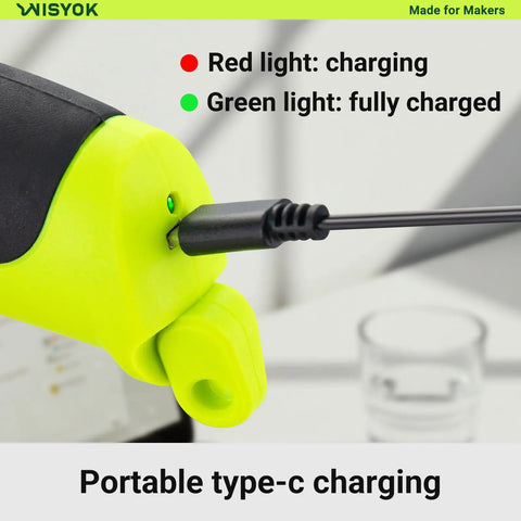 Wisyok Cordless Electric Scissors With 4.2V Rechargeable Battery And Dual Blades for easy charging indicator with Type-C port.