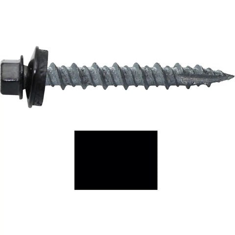 Top Shelf Black Metal Roofing Screws With A Classic Hex Washer Head And Dependable Heavy Duty Rubber Seals For No Sweat Self Drilling Installation On Lasting Roof Panels In A Trustworthy 250 Piece Supply, showcasing an individual black metal screw.