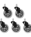 JECOMPRIS 5pcs Transparent Caster Wheels Rolling Chair Casters for Office Furniture, black and silver design, suitable for smooth surfaces.