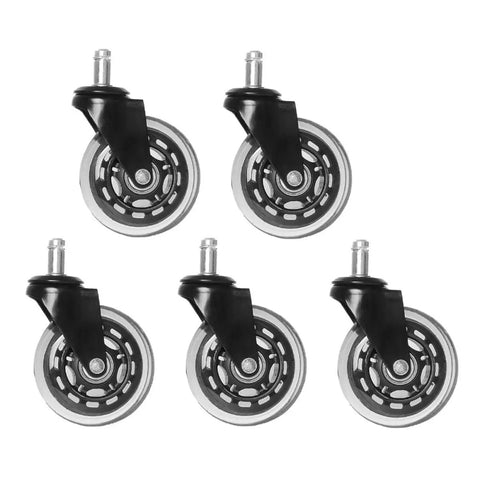 JECOMPRIS 5pcs Transparent Caster Wheels Rolling Chair Casters for Office Furniture, black and silver design, suitable for smooth surfaces.